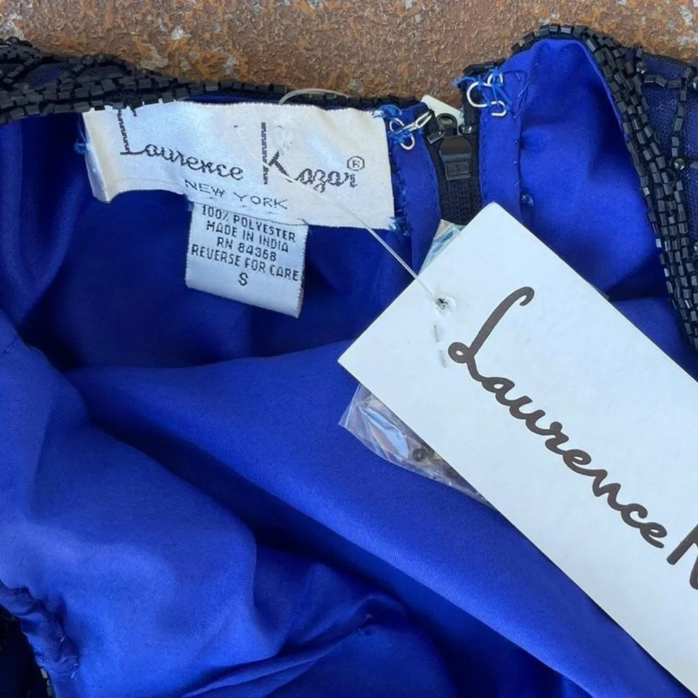 NWT Vintage Laurence Kazar Navy blue beaded sequins dress sz s